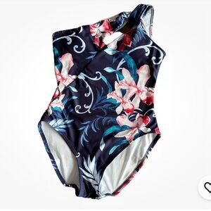 NEW Carmen Marc Valvo  floral Swimwear one shoulder One piece size 10
